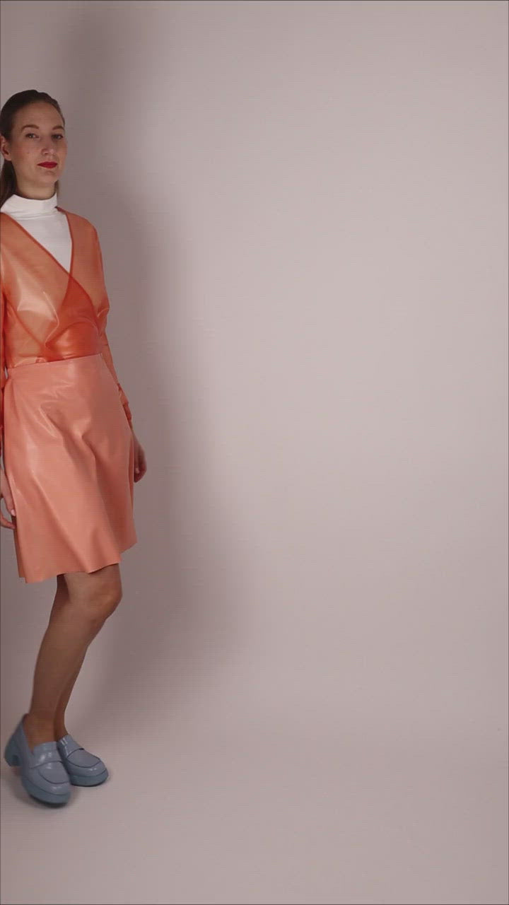 video-of-pale-coral-latex-wrap-dress