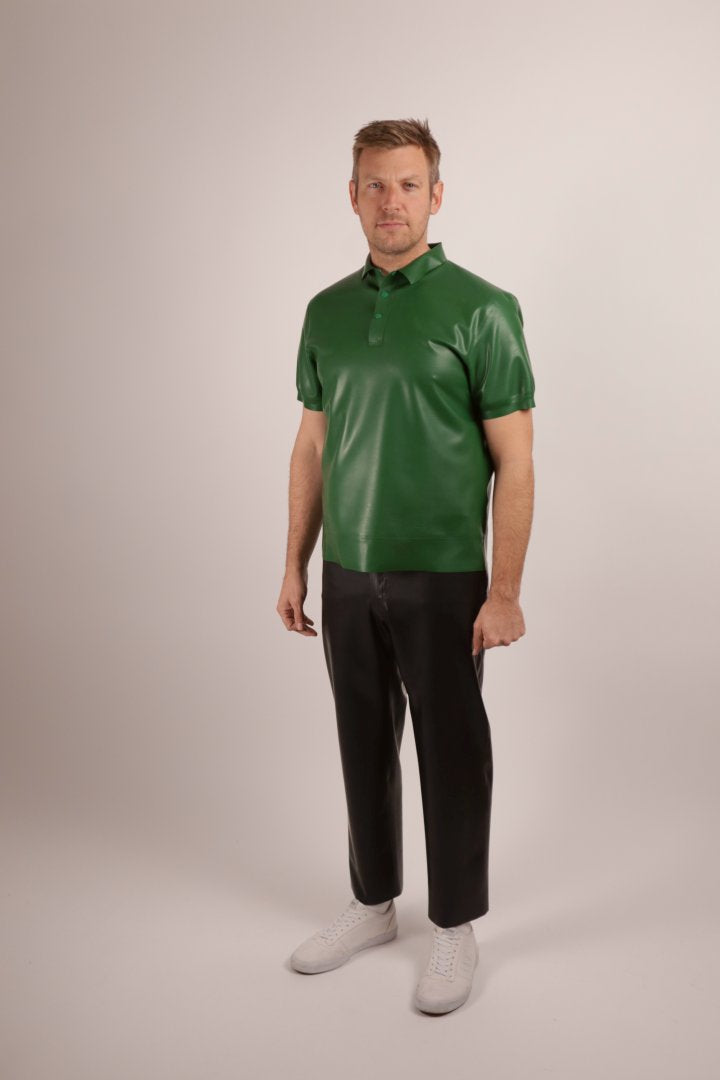 black-latex-chinos-and-green-latex-poloshirt