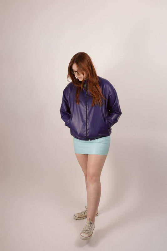 navy blue harrington jacket in latex for women