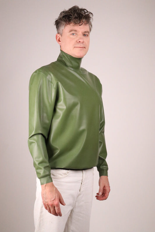 olive-green-latex-turtleneck-sweater