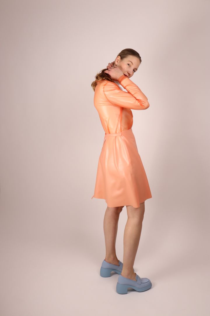 pale-coral-latex-wrap-dress-for-daily-wear