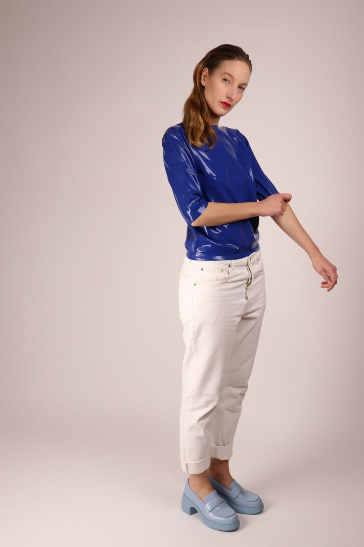 royal blue latex 60s style tee by tarza and jane