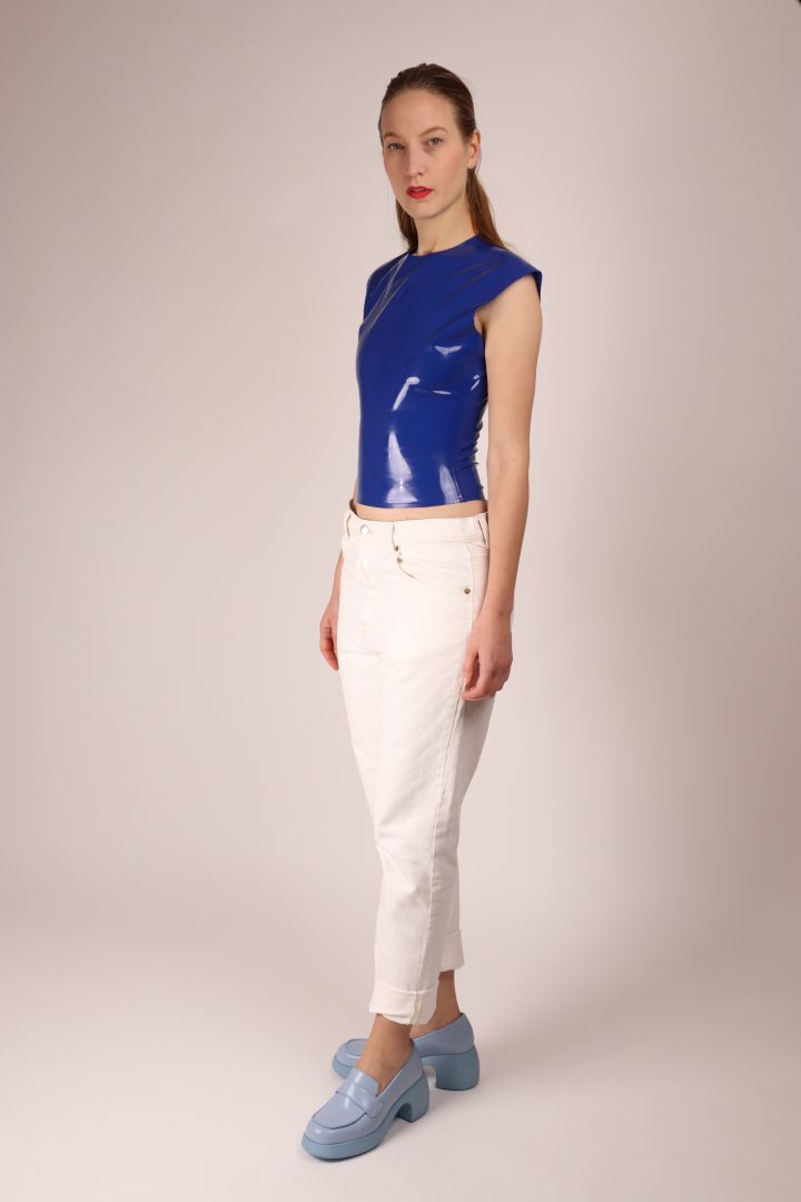 blue tarza and jane latex 60s top