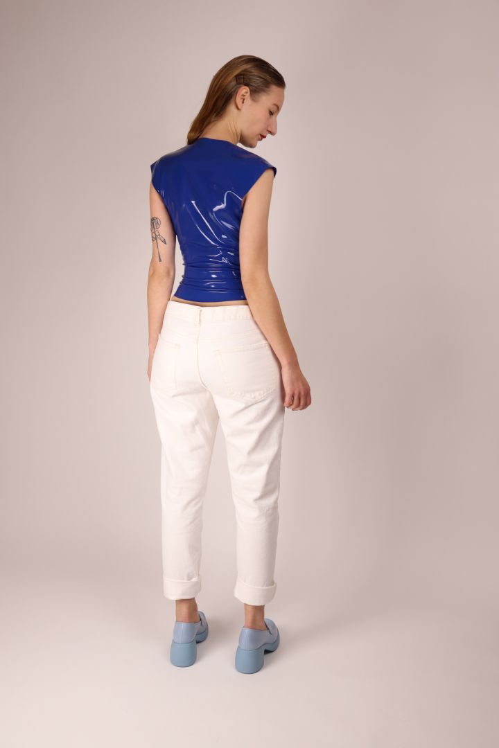 royal blue latex 60s top