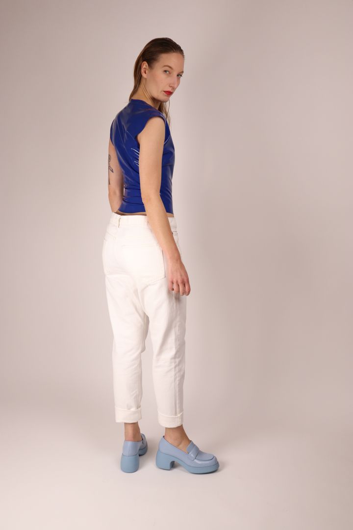 royal blue tarza and jane latex 60s top