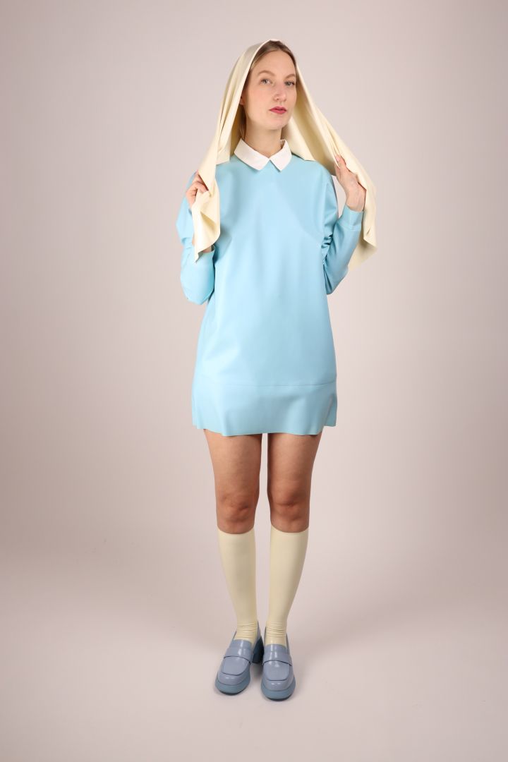 tarza-and-jane-latex-fashion-white-headscarf-and-baby-blue-latex-sweatshirt-dress