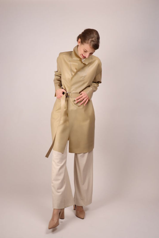 two-ring-closure-latex-belt-over-matching-beige-latex-coat