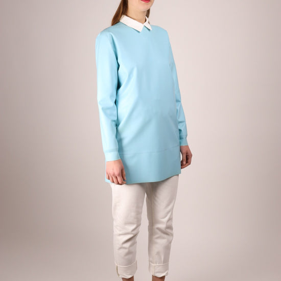 video-of-baby-blue-latex-sweatshirt-dress