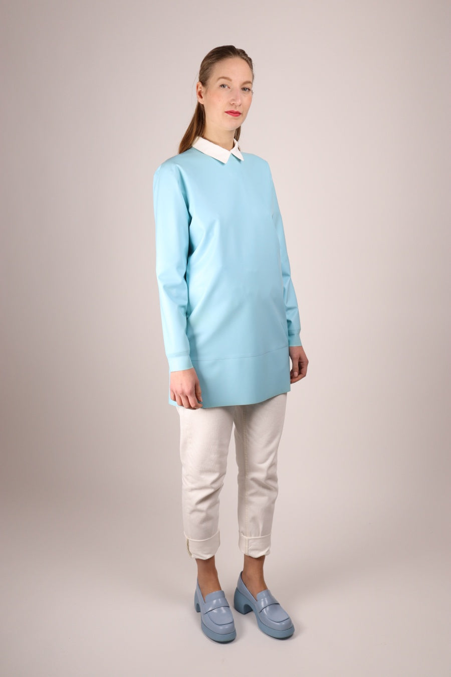 video-of-baby-blue-latex-sweatshirt-dress