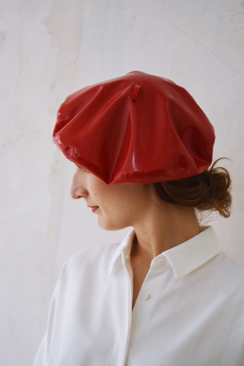 red-latex-beret-rainwear