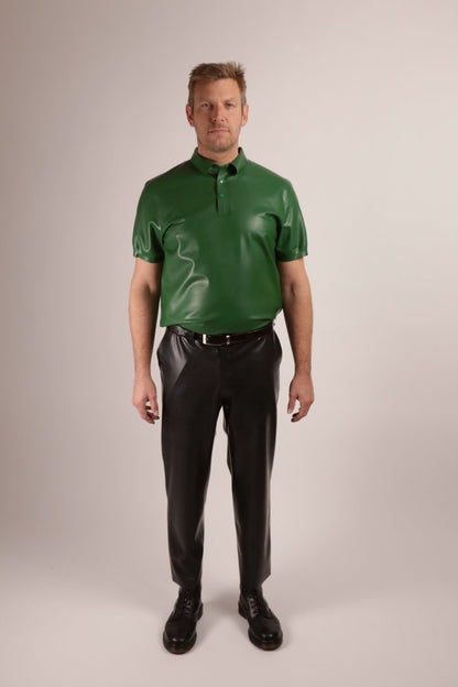 latex-pants-combined-with-loose-polo-shirt