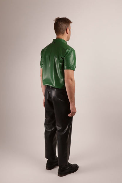 rear-side-view-of-black-latex-trousers-and-loose-poloshirt