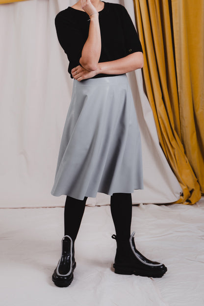 flowing grey latex a line skirt