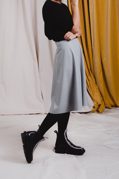 grey latex midi skirt