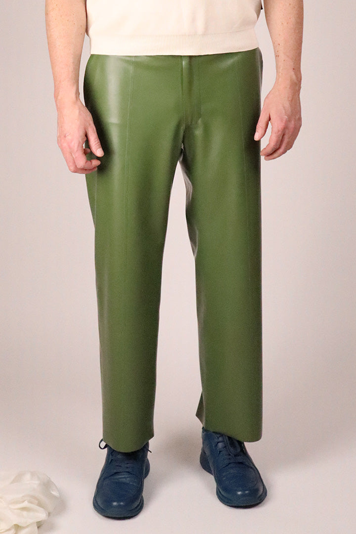 closeup-of-green-latex-flat-front-straight-leg-chinos