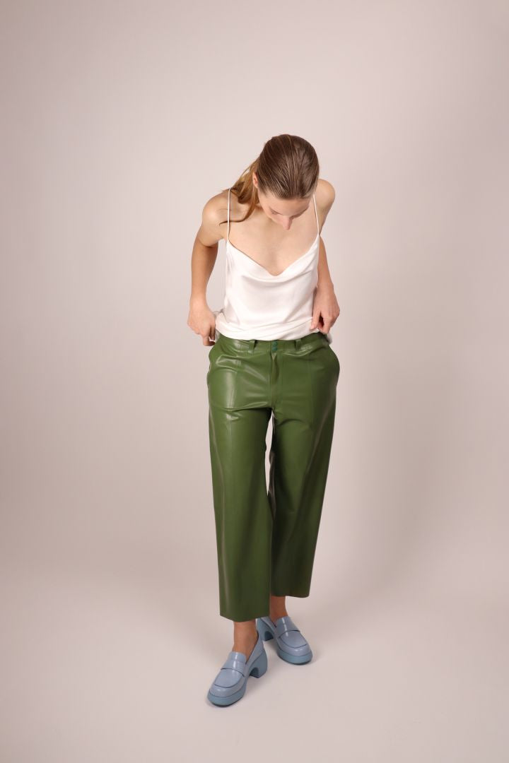 green-womens-latex-flat-front-pants-with-straight-leg
