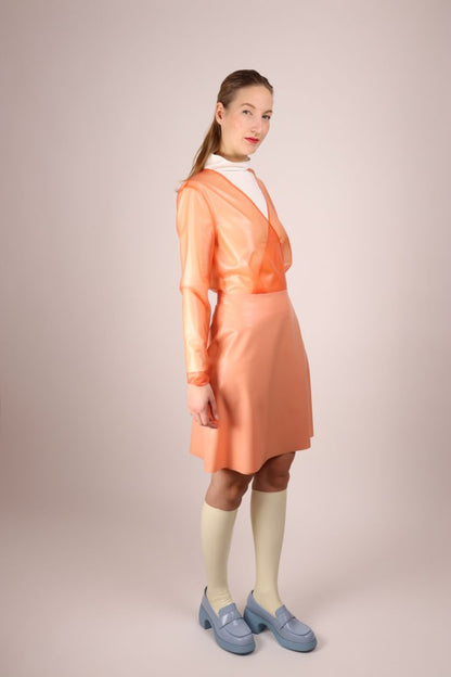 pale-coral-latex-wrap-dress-with-long-sleeves