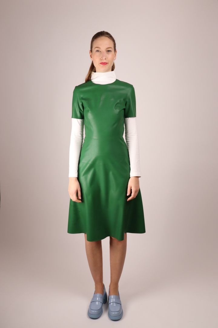 green-latex-midi-dress-with-tshirt-neck