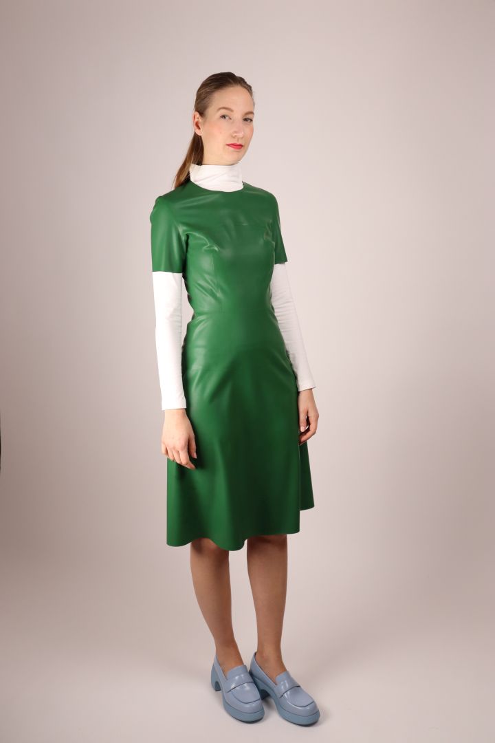 green-latex-midi-dress-with-tshirt-sleeves