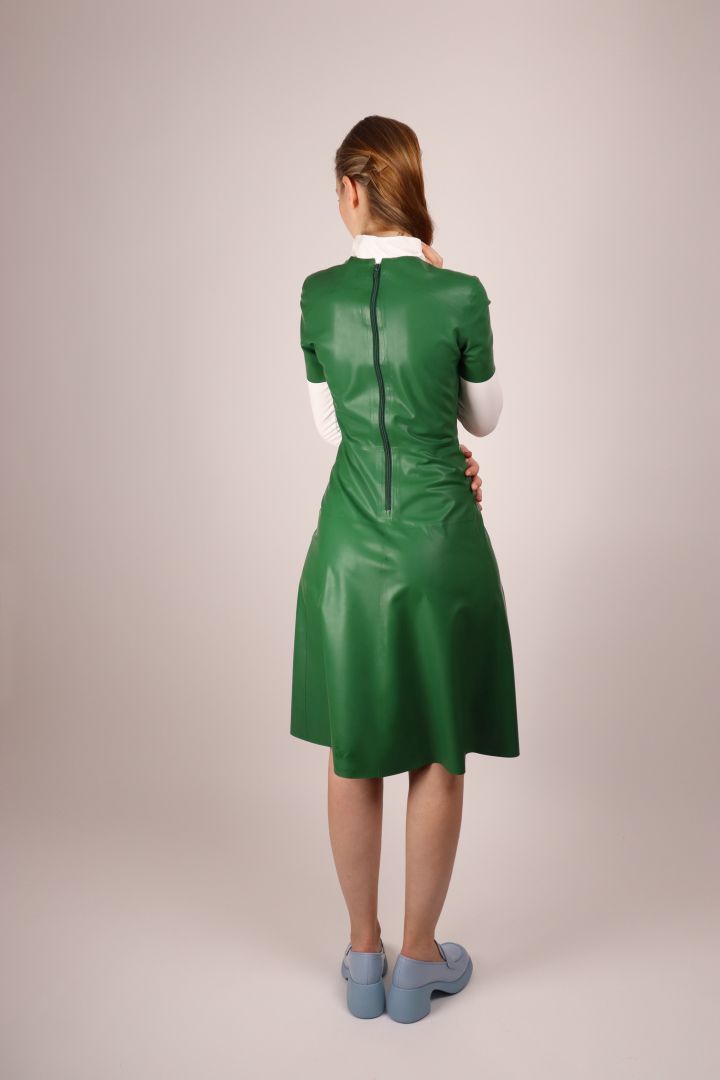 green-latex-midi-dress-back-zip