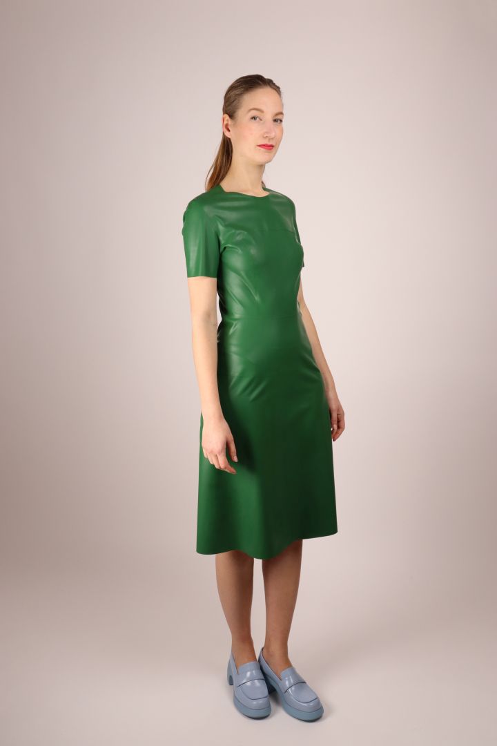 green-latex-kneelength-dress