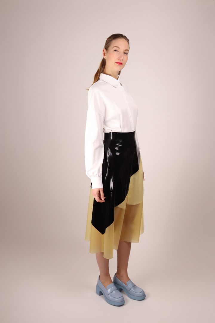 half-transparent-and-black-latex-midi-skirt