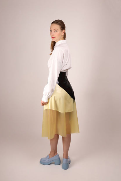 diagonally-transparent-latex-kneelength-skirt